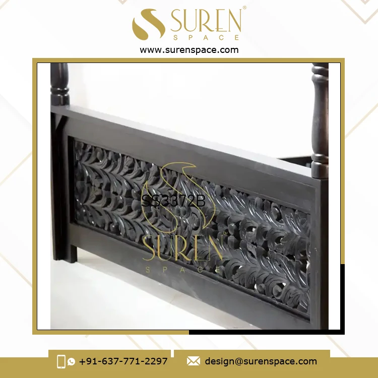Solid Wood High Head Carving Bed Design Excellent Quality Handcrafted Bed for Hotels and Resort Available for Bulk Buyers
