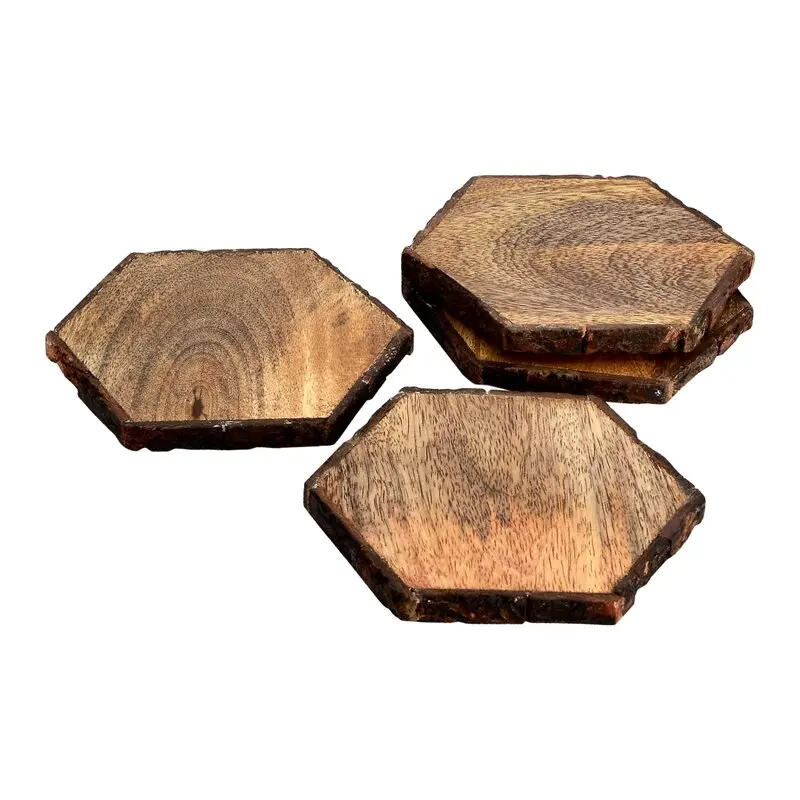 mango wooden round coasters with bark of tree for home table decorate tea cup coasters with natural color for wholesale cost