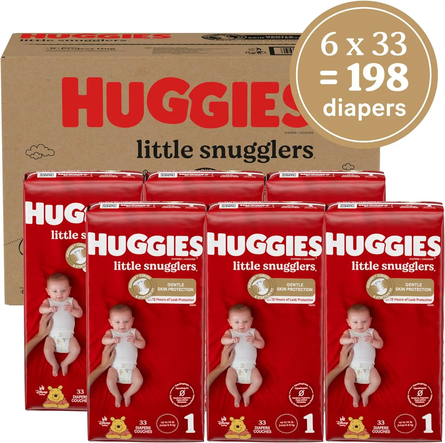 USA Origin Dealer of Hug-gies Diapers Little Snugglers Baby Diapers Size Newborn (up to 10 lbs) 128 Counts for Sale