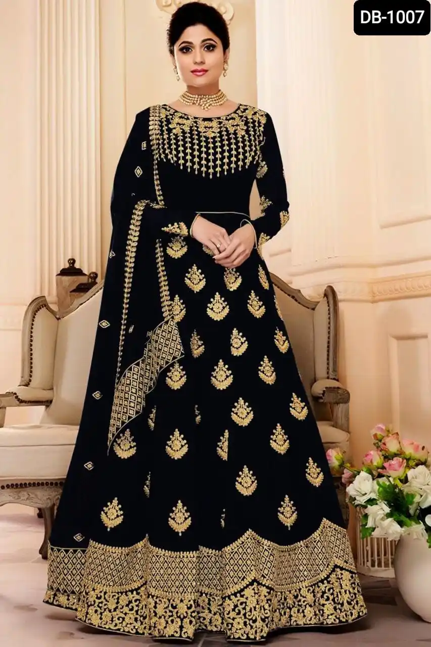 Indian Pakistani Fancy Georgette Silk Long Anarkali Gown with Heavy Embroidery Designer work and Fancy Embroidery work Dupatta