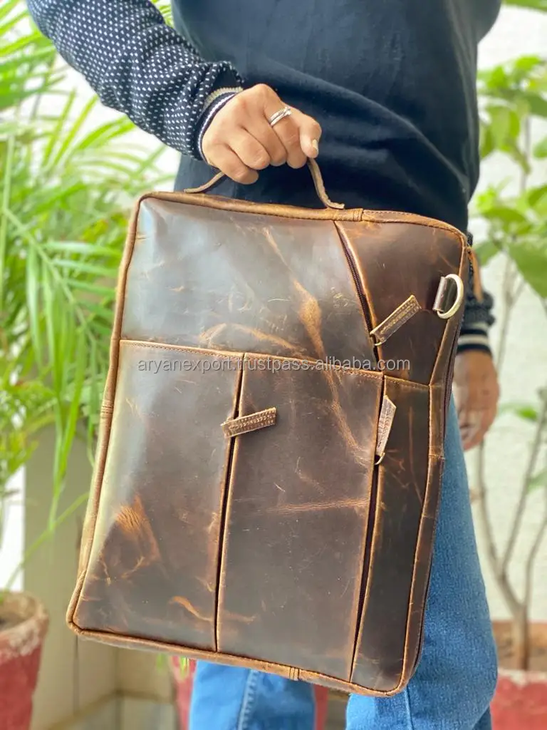 Real Handmade Crunch Leather Office Use Messenger Bag Laptop Leather Bags Leather Men Briefcase Crunch Slim Briefcase