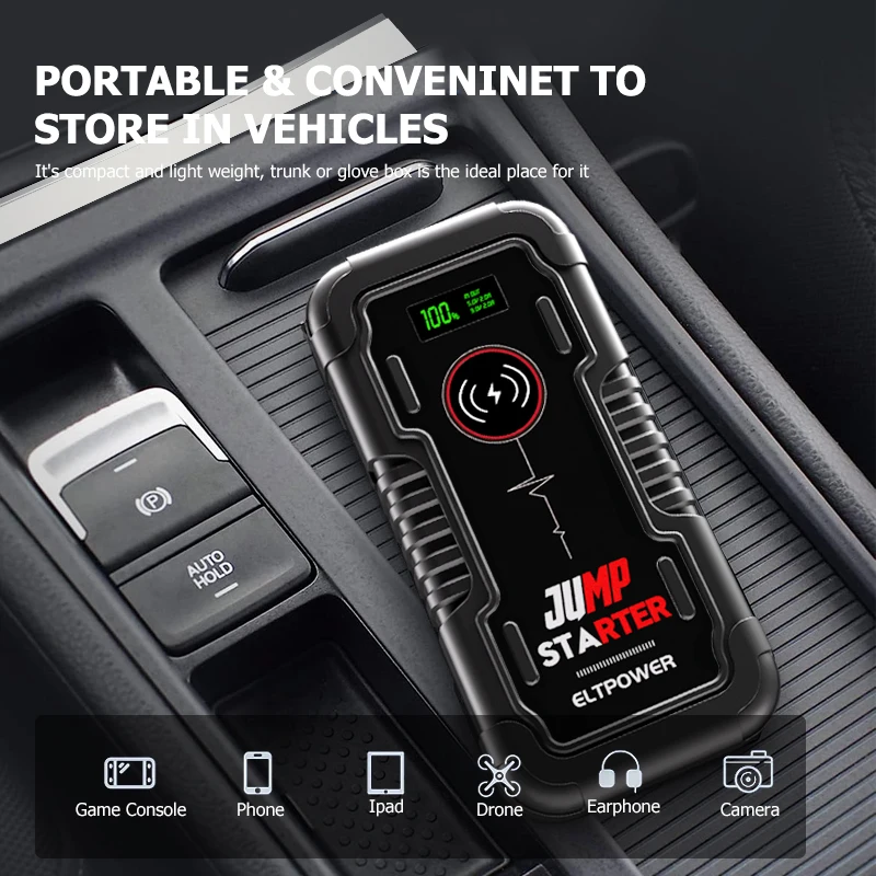 12V 16800mAh Emergency Kits Power Bank Jumper Pack Jumper Box Booster Pack Jumpstarter with Tire Compressor for Car