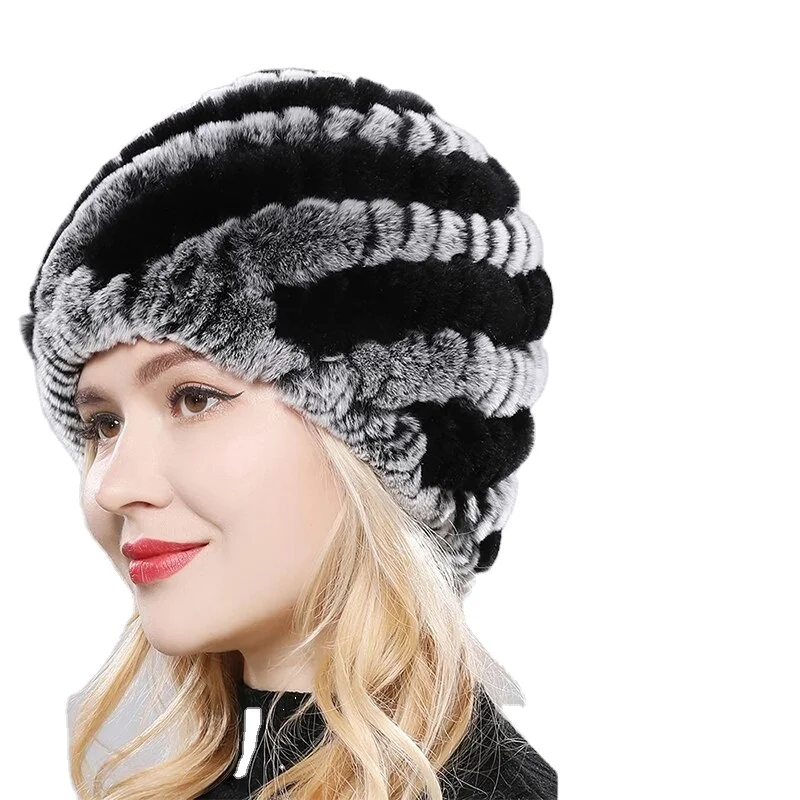 Women Winter Warm Real Rex Rabbit Fur Hat Snow Cap Winter Hats for Women Girls Real Fur Knit Skullies Beanies Natural Fluffy Cap
