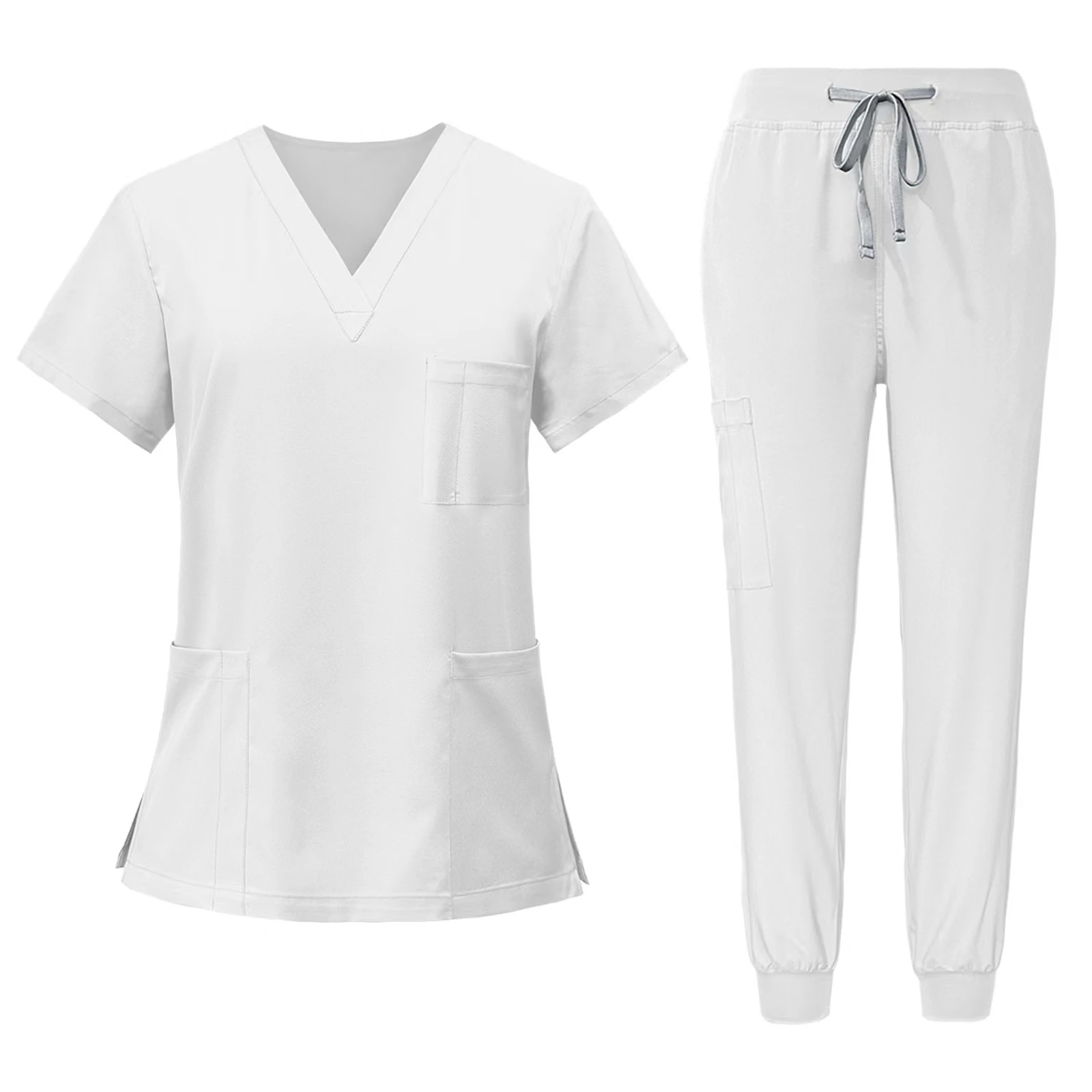 Wholesale Stretchable V-neck Style Nursing Hospital Medical Suits Fashion Scrubs Surgical Uniforms Sets For Men Women