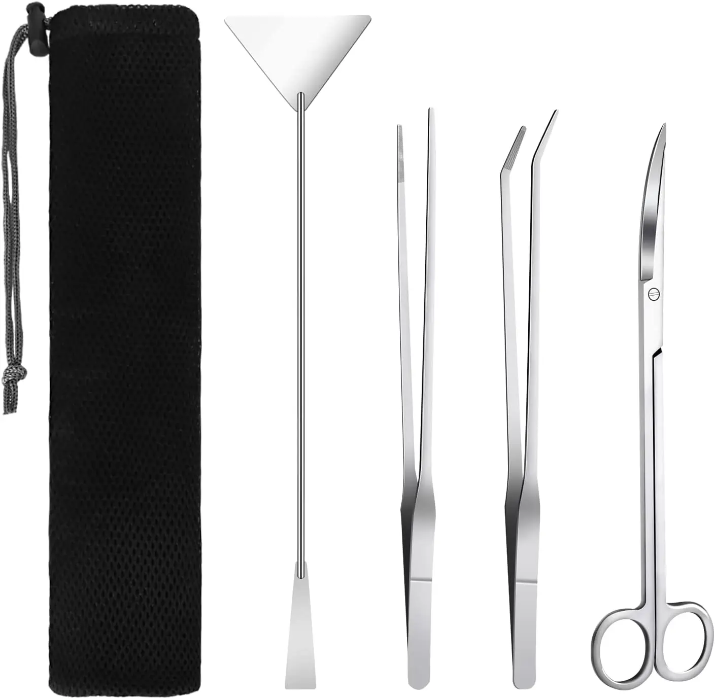 Aquarium Tools Kit 5 Pcs Set Stainless Steel Tweezers Scissor Spatula Multi Functional Aquarium Tank Tool Set for Fish Plant