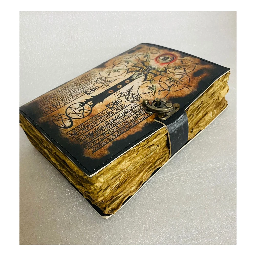 Customize Handmade Deckle Paper Book Of Shadows Refillable Notebook Hard Cover Leather Journal Traveler spiritual