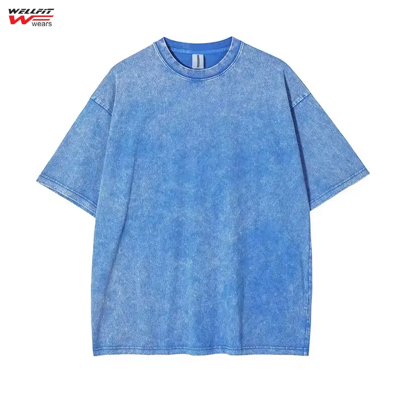 Wholesale 100 Cotton Acid Wash Oversized Tshirt 250Gsm Heavyweight T Shirt for Men Custom Blank Vintage T Shirt