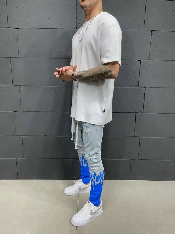 Custom Distressed Washed Black Denim Jeans Pants for men stylish Baggy Hole Super Skinny Jeans