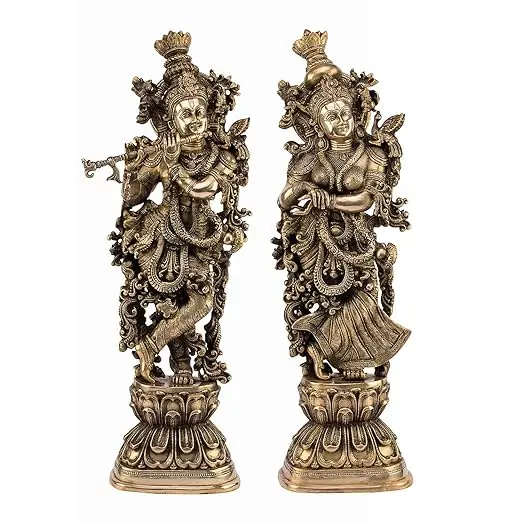 Латунная Radha Krishna Murti для подарка идол храмового поклонения домашний декор Подарочная декоративная статуэтка традиционная большая 29 дюймов