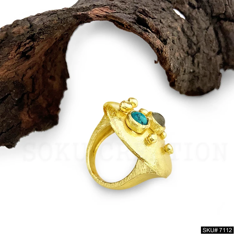 Gold plated Handmade Turquoise  and Labradorite Gemstone Designer Stylish Ring casual wear handmade product  SKU7112
