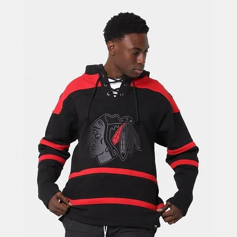 High Quality Custom Men Ice Hockey Hoodies Embroidered Logo Lace Up Latest Design Men Sportswear Hoodies Made In Pakistan