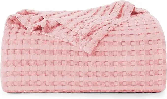 Bed 100% Cotton Queen Size for Bed Waffle Weave Blankets for Summer, Lightweight and Breathable Soft Woven Blankets for Spring