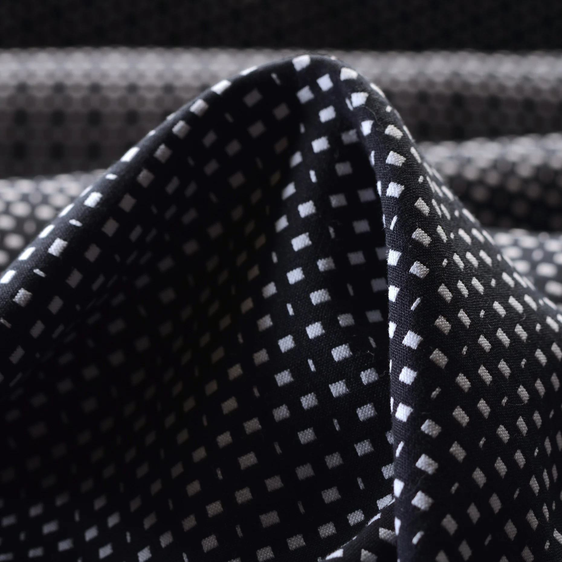 First Choice Heavy Cotton Blend Fabric with Black and White Micro Design.  Buy By The Meter Double Cotton Jacquard Fabric.