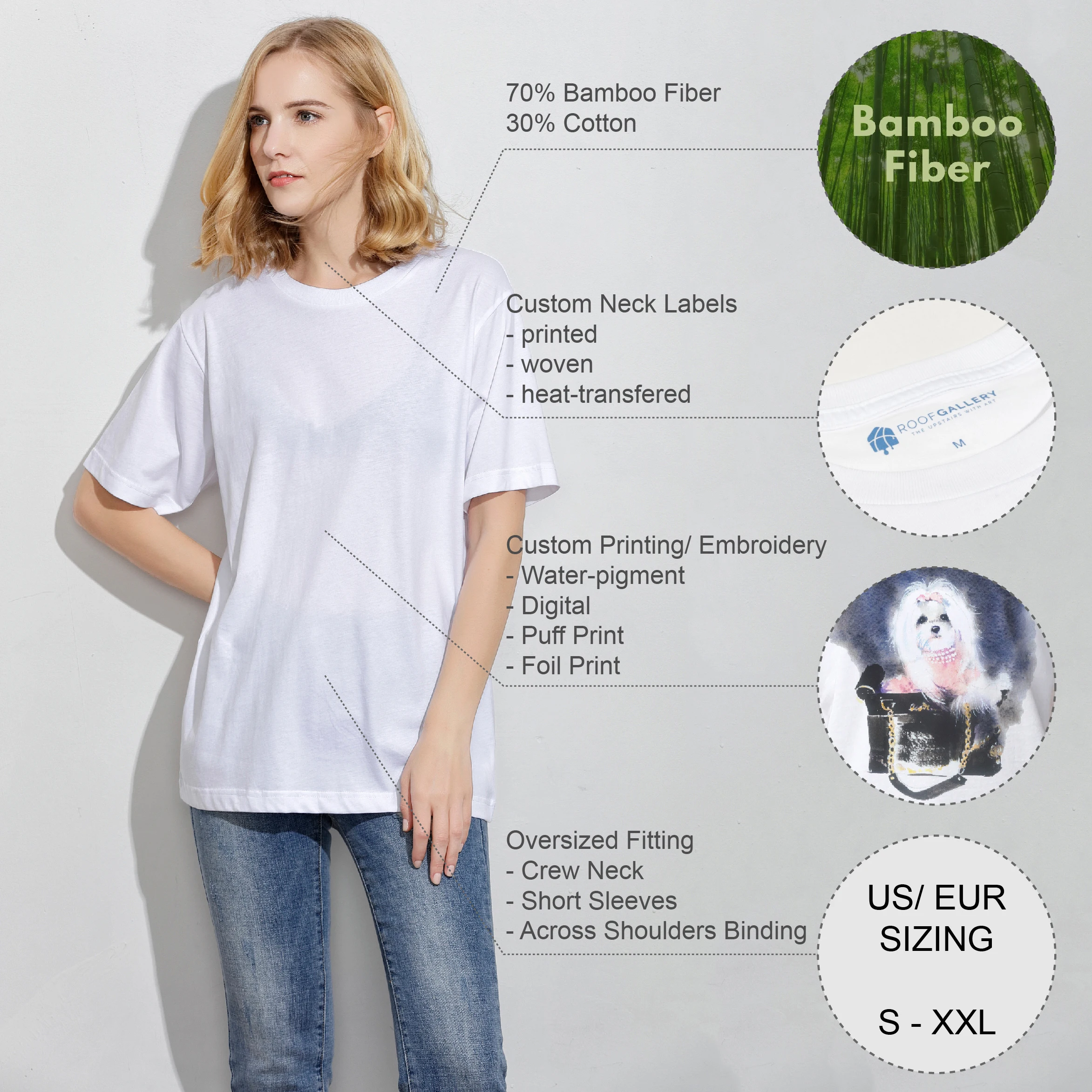 Sustainable Fabric Clothing Manufacturers Bamboo Cotton Oversized White Tshirts Custom Screen Print Tshirt Women Unisex