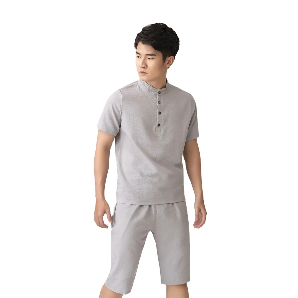 Casual outfit high quality clothes men 2 piece casual linen designer sets men casual wear mens linen set linen from Viet Nam