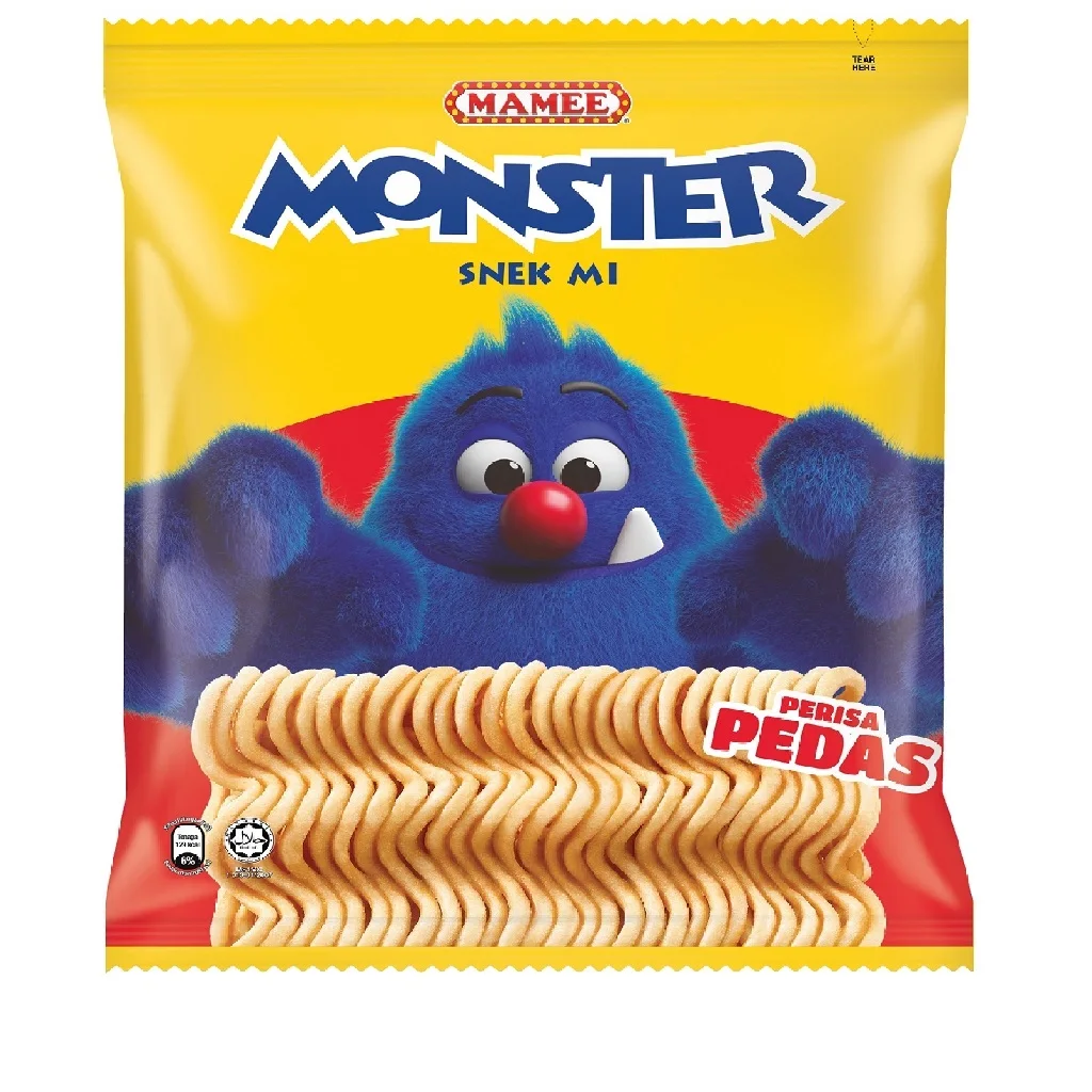 Mamee Monster Snek Mi BBQ Chicken Spicy Flavors No Preservative Added Convenient and Individually Packaged