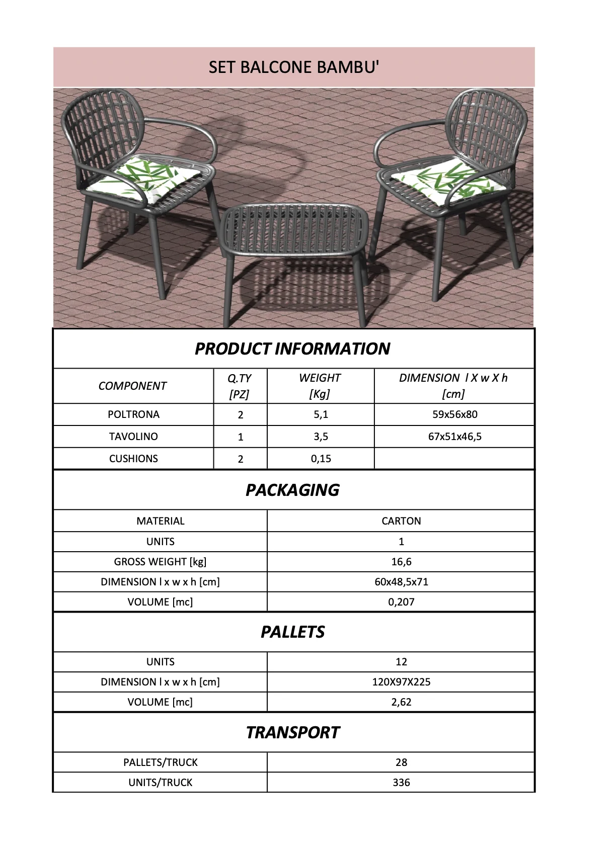 Italian-Made High Quality Outdoor Furniture Eco-Friendly Tropical Style Garden Set with Plastic and Bamboo Sofa for HORECA