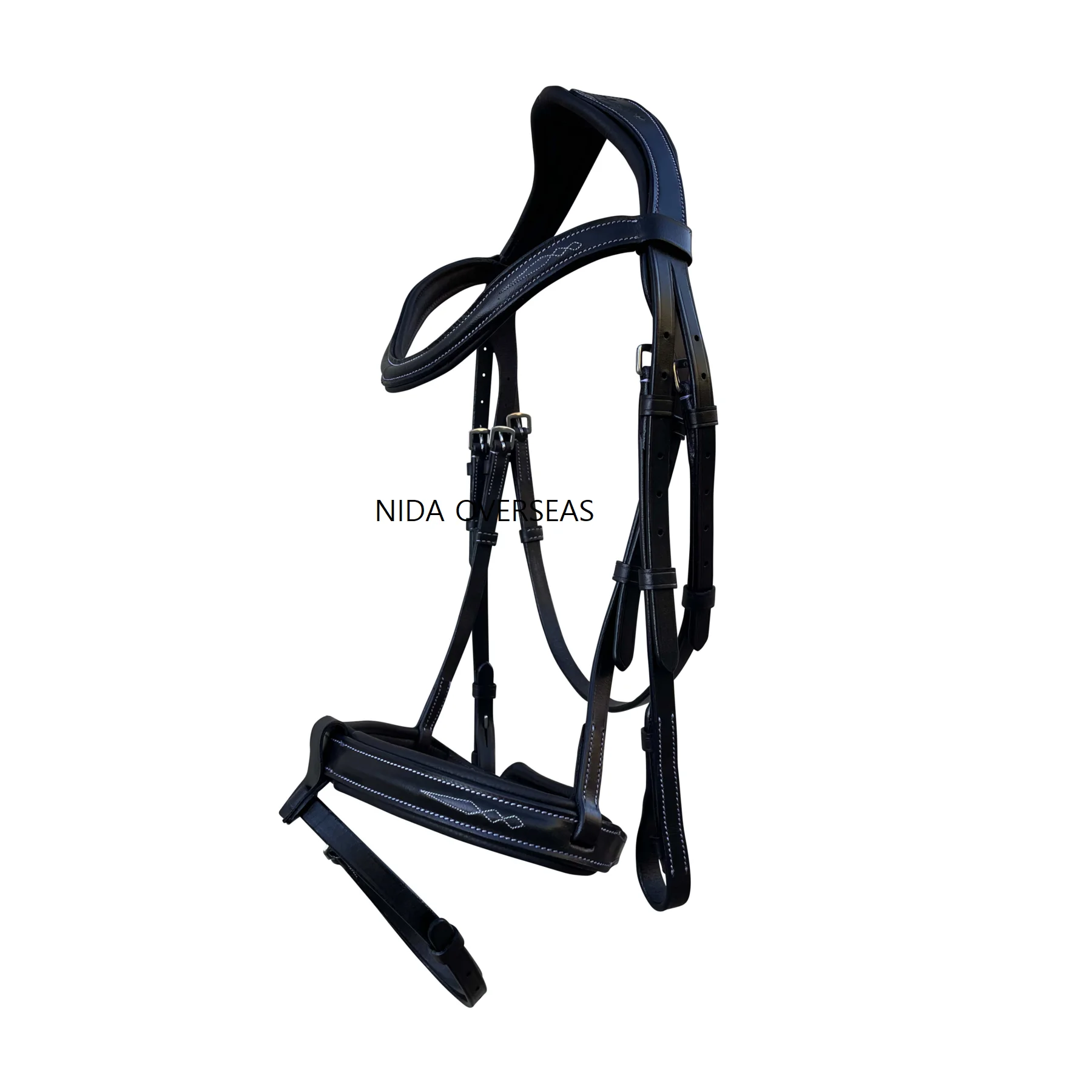 Equestrian High Quality Vegetable Drum Dyed  Leather Horse Jumping Bridle With Fancy Stitched Included Rubber Rein. horse