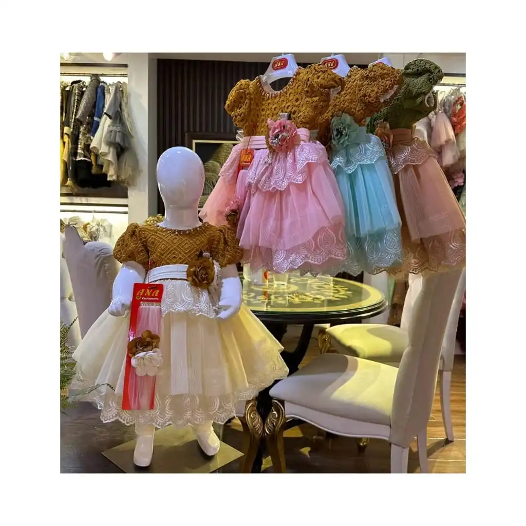 New collection cotton party design dress with hairband new fancy design kids dress for party wear