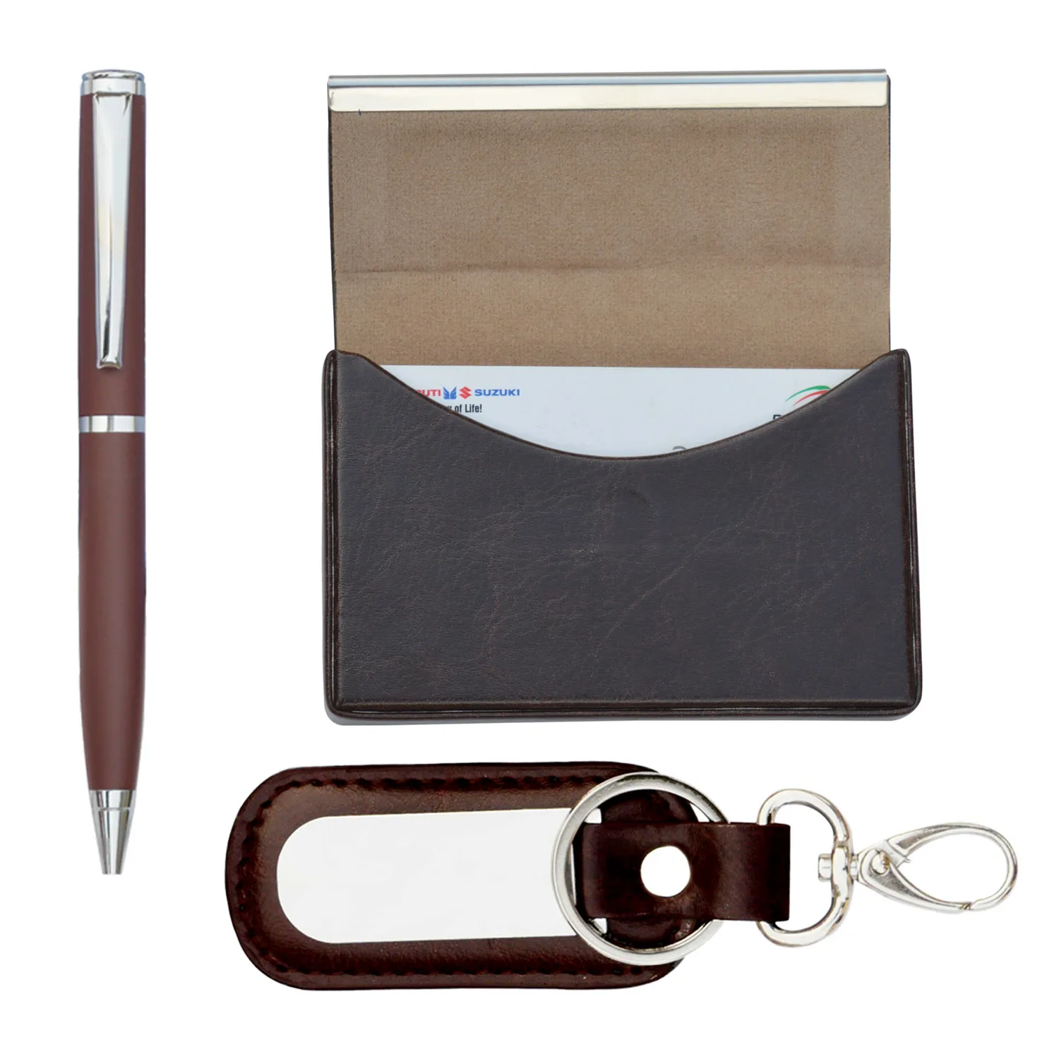 Black 3-in-1 Gift Combo of Visiting Card Holder, Key Ring & Metal Pen Promotional and Business Gifts Gift Set for Men and Women