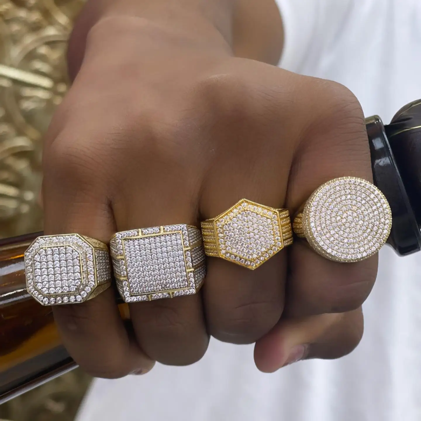 Hip Hop Jewelry 925 Sterling Silver 14K 18K Gold Plated VVS Moissanite Diamond Iced Out Men Championship Rings