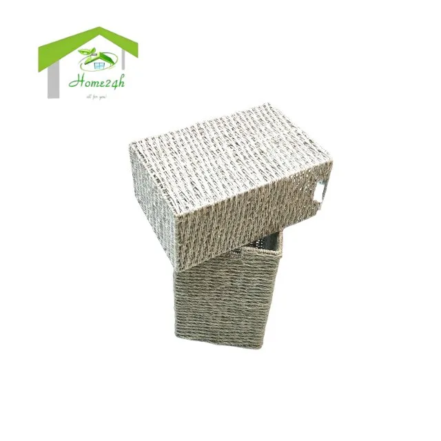High Quality Seagrass Storage Baskets  Iron frame natural color and hole handle Rectangal basket Set of 2 for household Items
