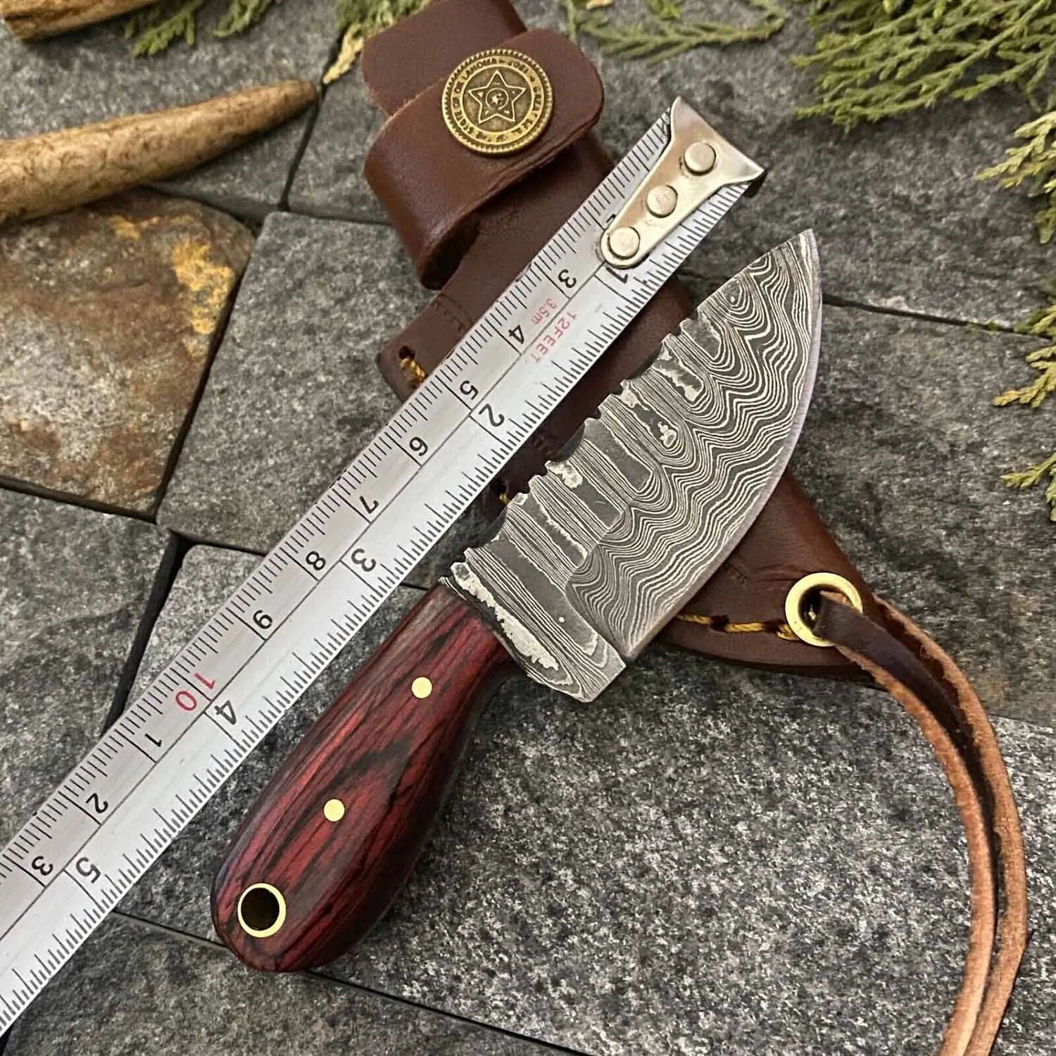 Unique Design Damascus Steel Skinner Knife Wood Handle Hand Made Customized Logo Skinner Knives