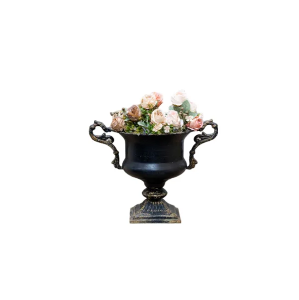 Rustic Finished Cast Iron Garden Urns Flower Pot with Pedestal For Outdoor Garden Decorative Metal Plants Pot
