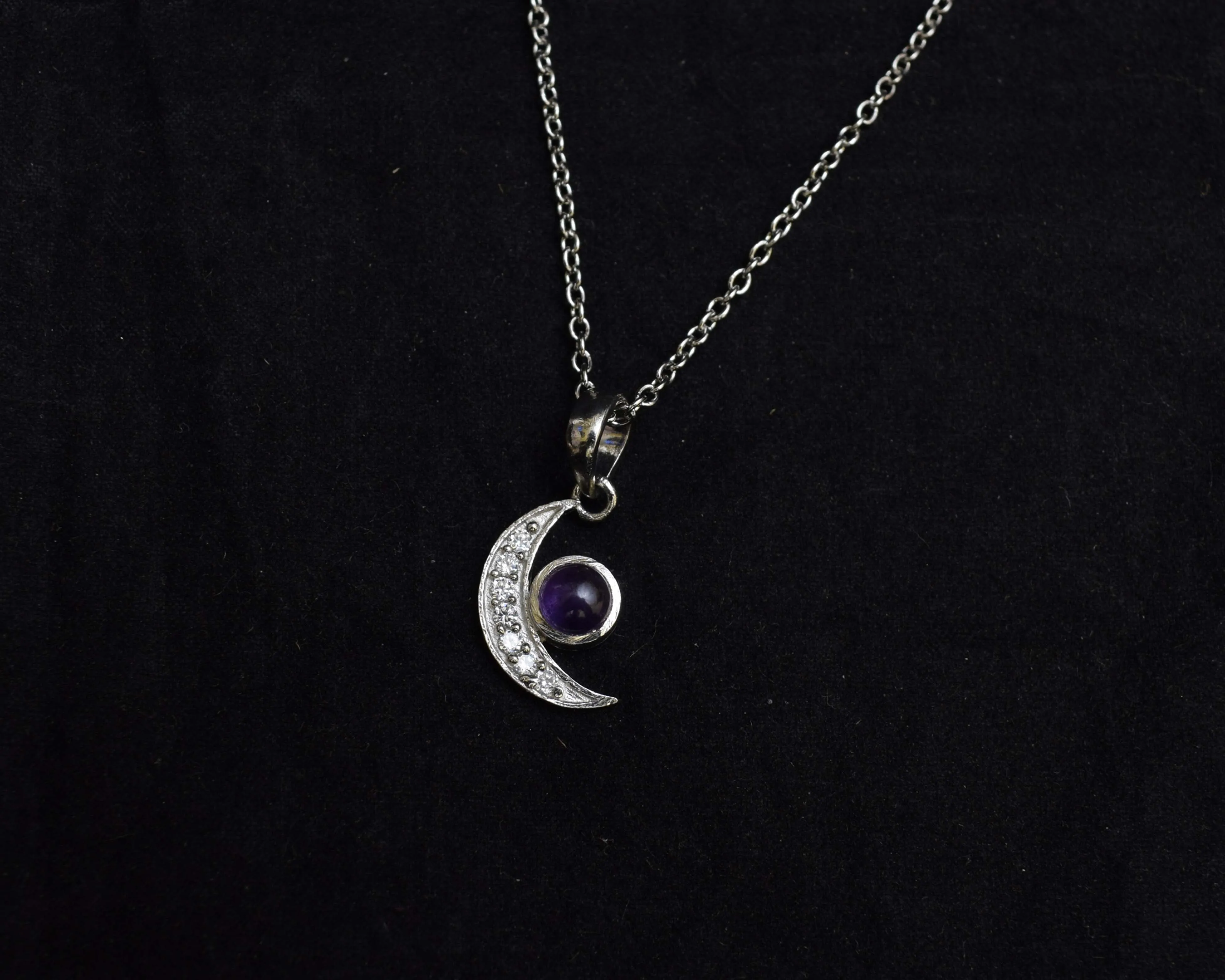 925 Sterling Silver Natural Multi Gemstone Moon Design Antique Silver Oxidized Plated Pendant Necklace