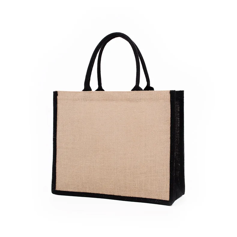 Wholesale Custom Logo Eco Friendly Advertising Gift Burlap Tote Bag Color Block Blank Jute Shopping Bag