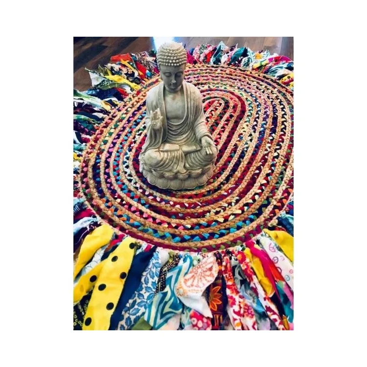Attractive Color Handmade Chindi Braided Cotton & Jute Reversible Rugs Available At Bulk Quantity