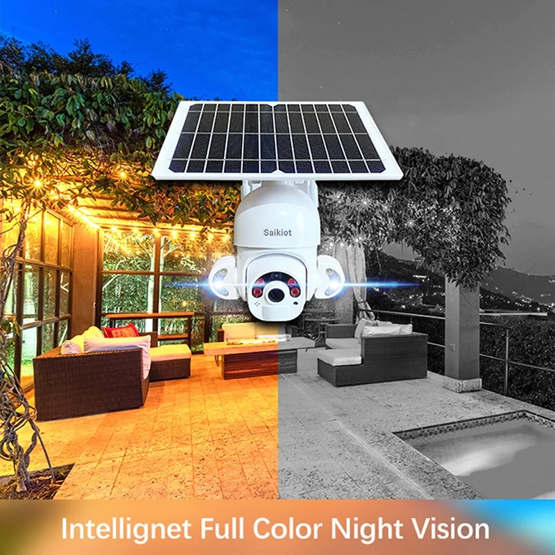 Saikiot 1080P Tuya 4G WIFI Dual Light Solar Security Camera System Wireless Solar Camera Outdoor