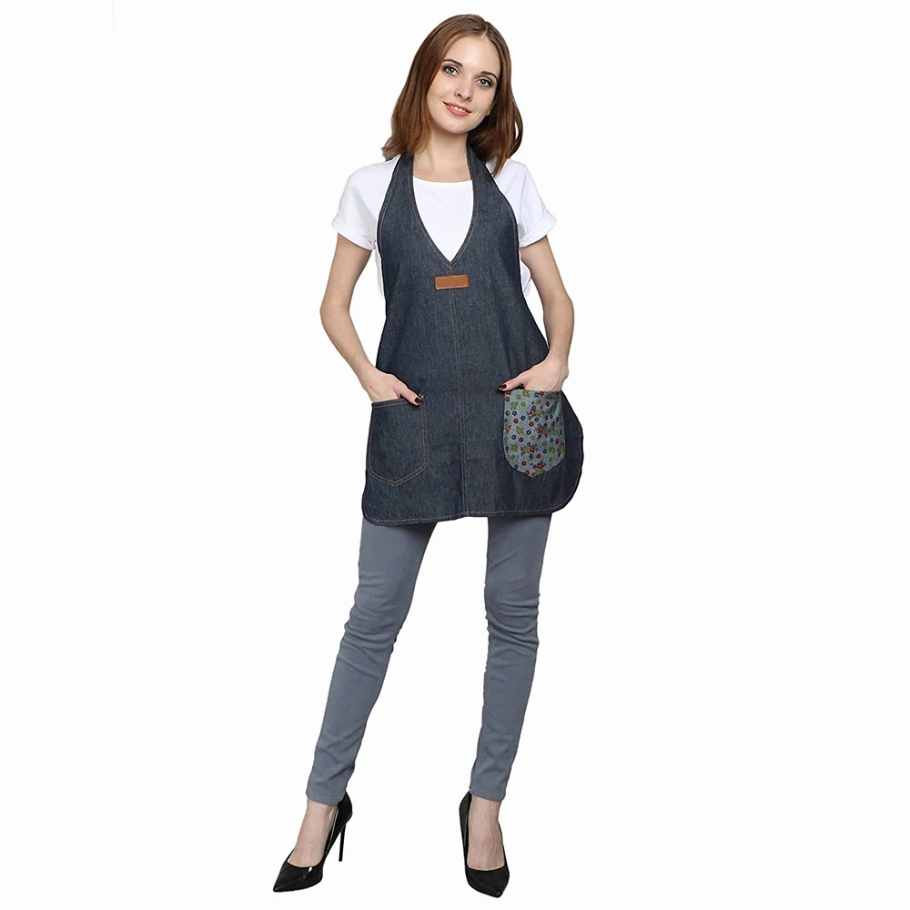 Hot Sale Women Apron And Beauty Salon Hairdresser Denim Fabric Barber Apron Hairdressing Salon Apron