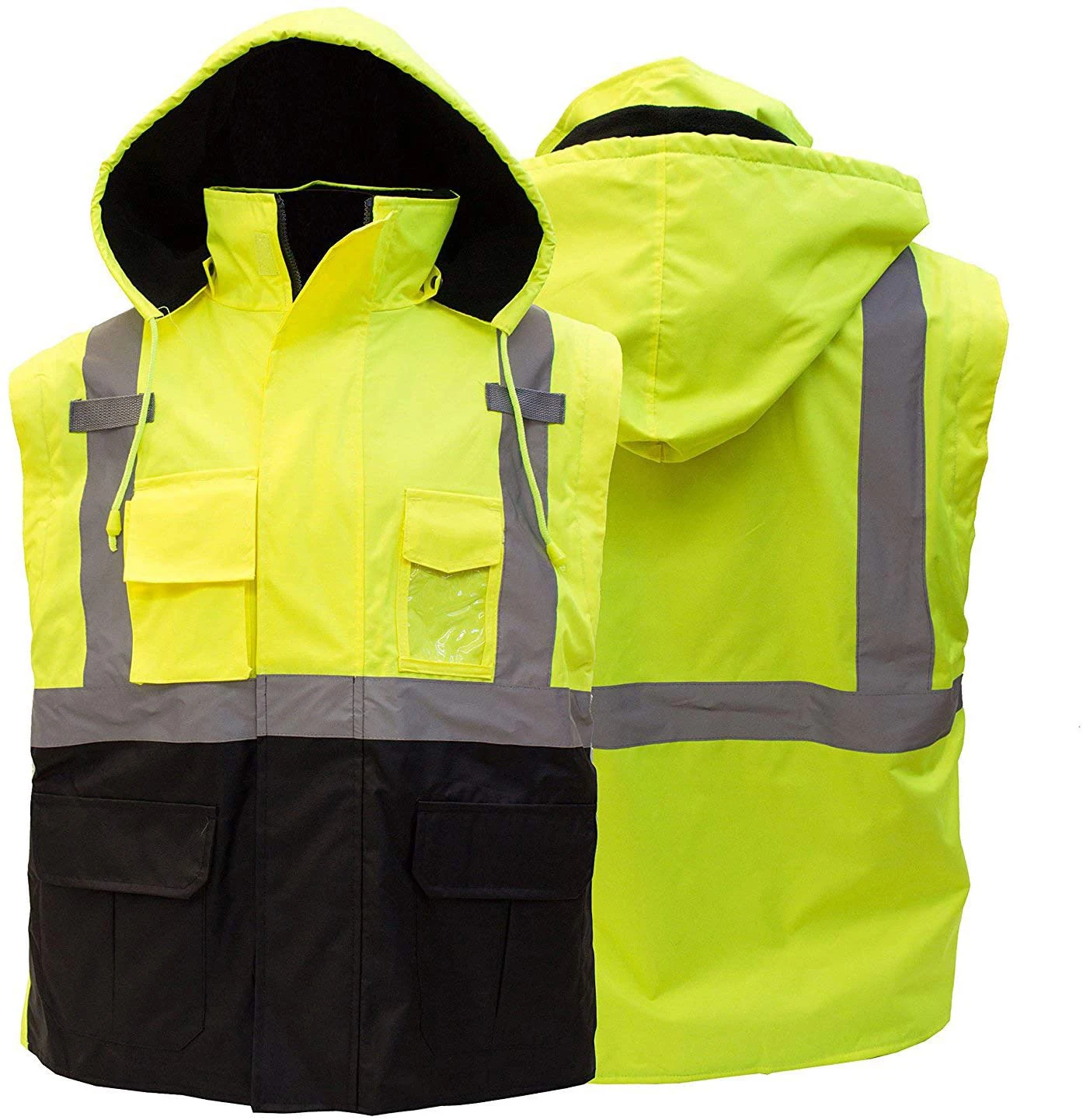 Safety Guard Long Sleeve Safety Bomber Jacket High Visibility Hooded Reflective Winter Water Resistant Construction Workwear Men