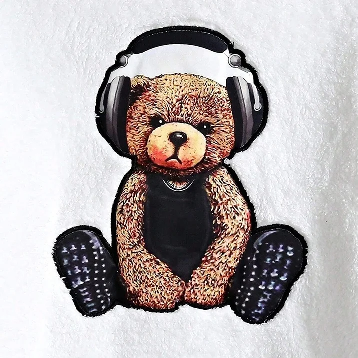 New Arrival Boys Sherpa Hoodie with Hood& Bear Embroidery Kangaroo Pocket  Street Fashion Wear Custom Sweatshirt For Men