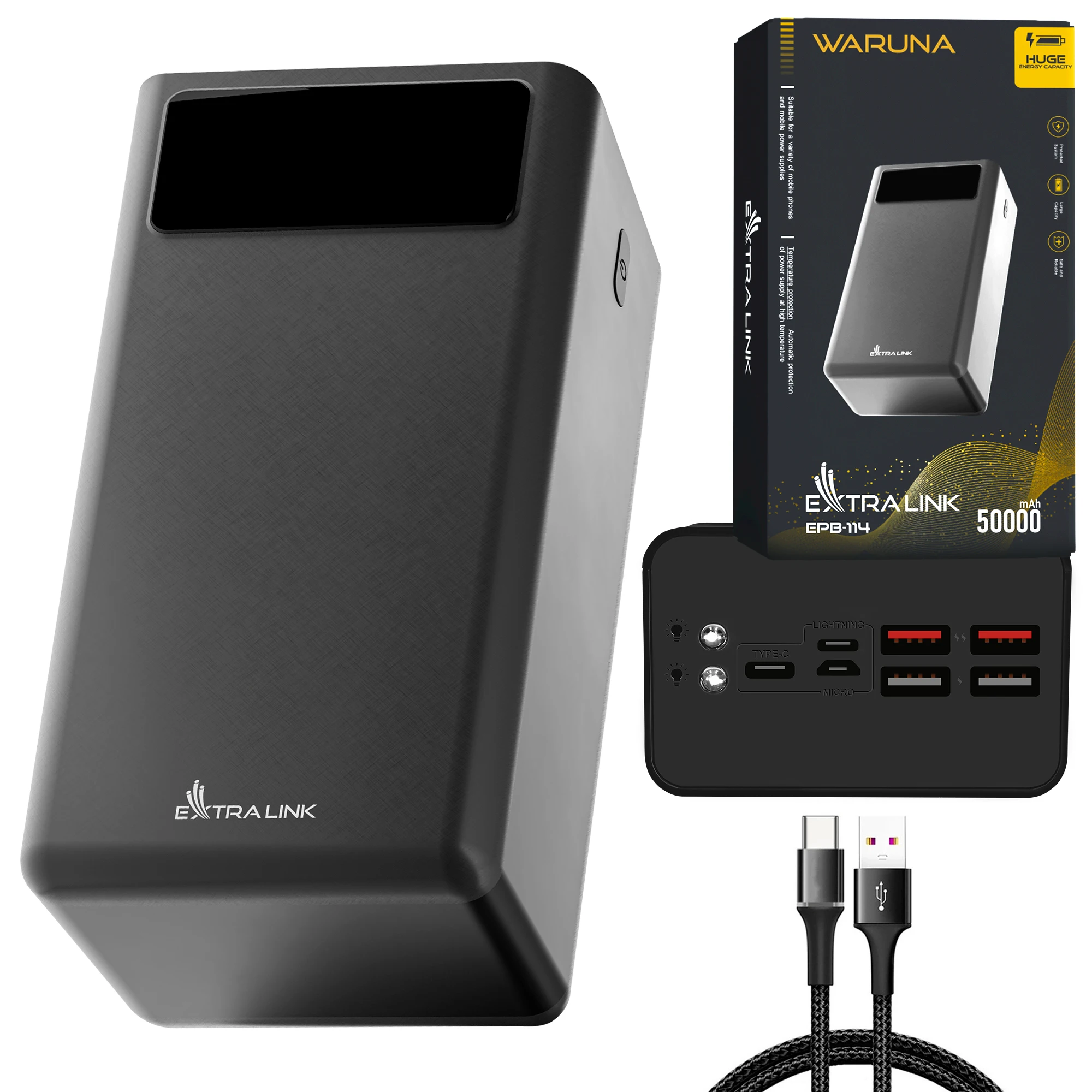 Extralink EPB-114 50000 мАч черный Powerbank Power bank USB-C светодиодный фонарик Функция электроники