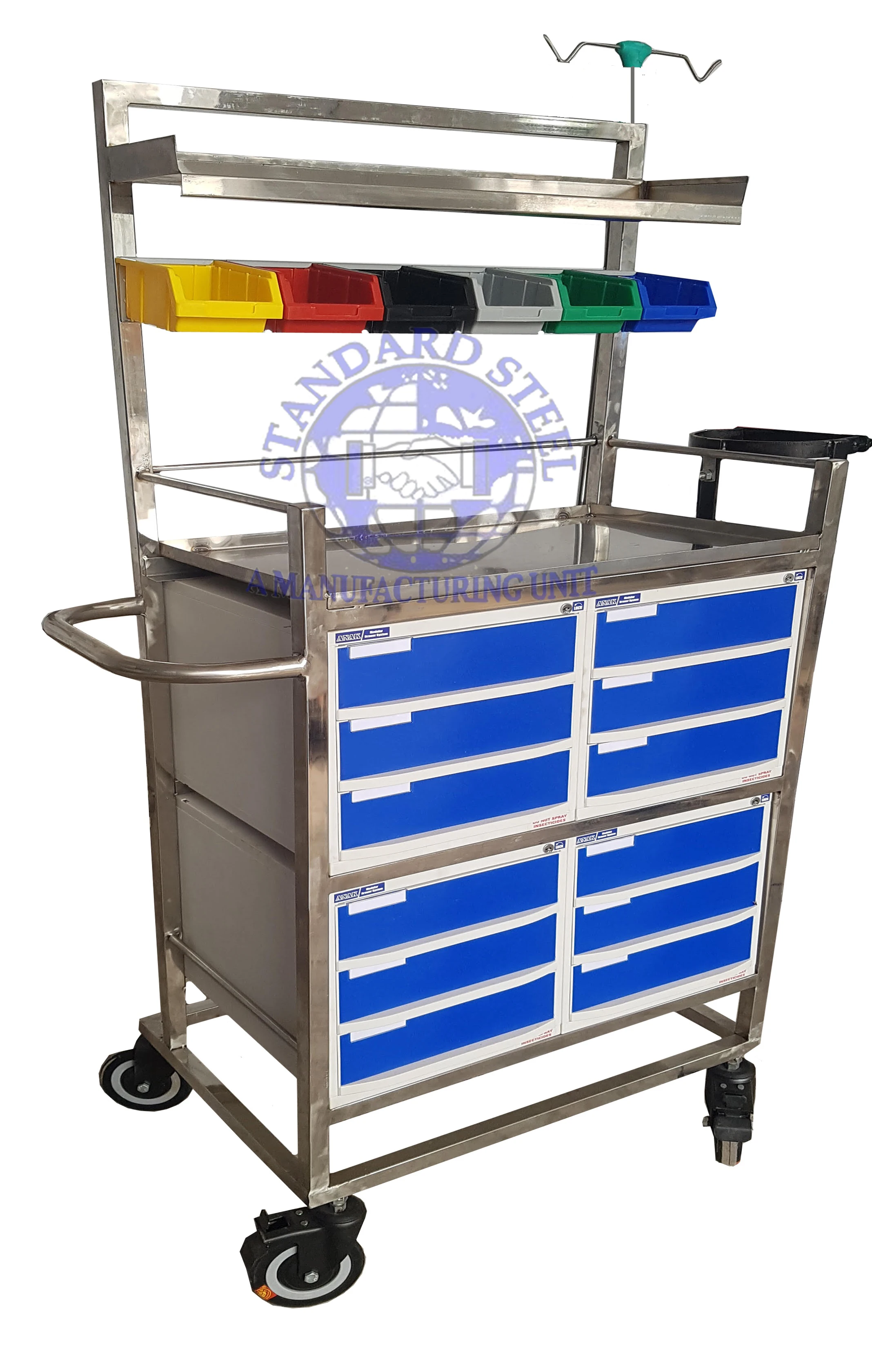 Standard Steel Hospital emergency trolley crash cart trolley Stainless Steel Crash Cart medical hospital medicine trolley