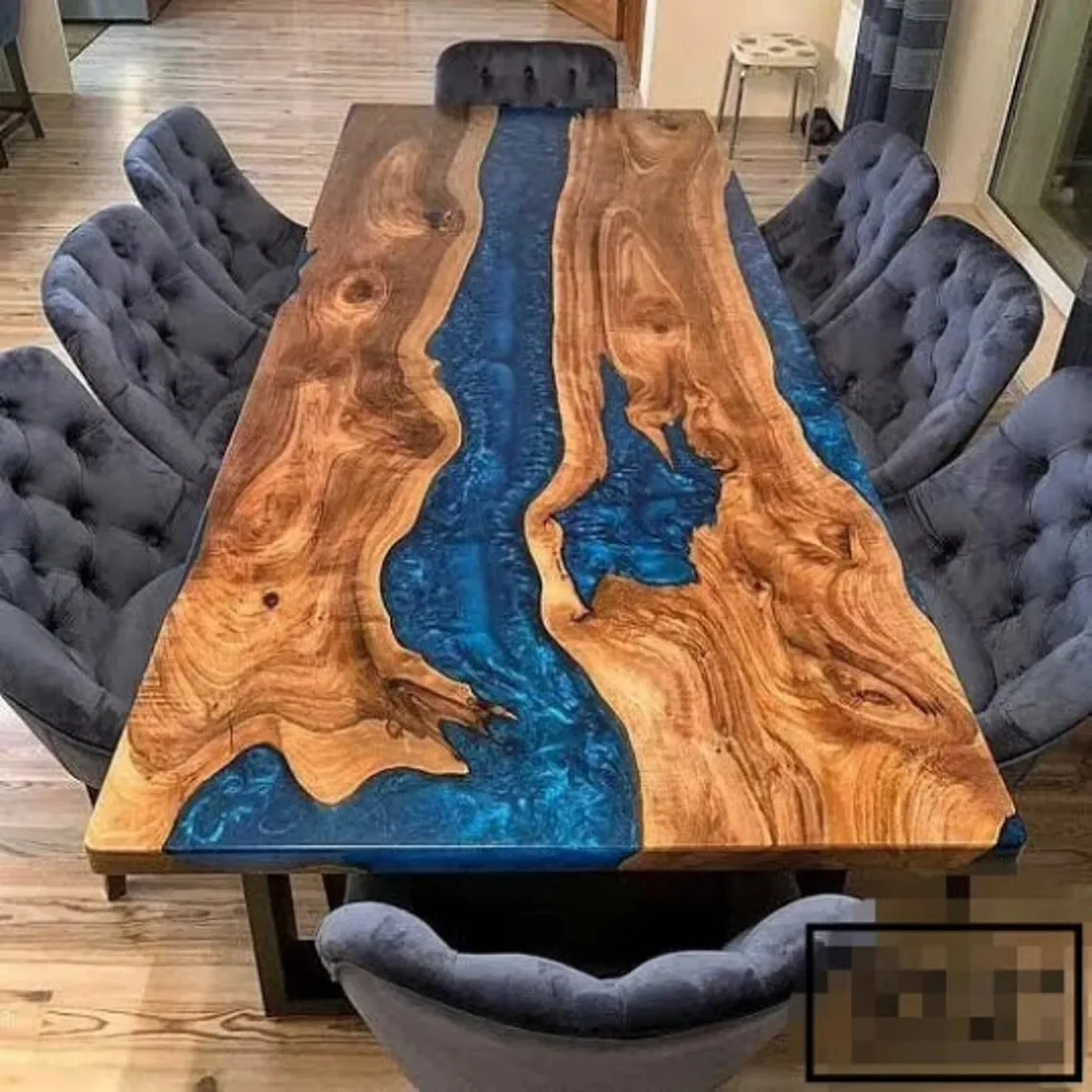 blue Epoxy Top Resin Dining Wooden Coffee Decor Furniture Home Handmade Decors Live Center Edge River Ocean