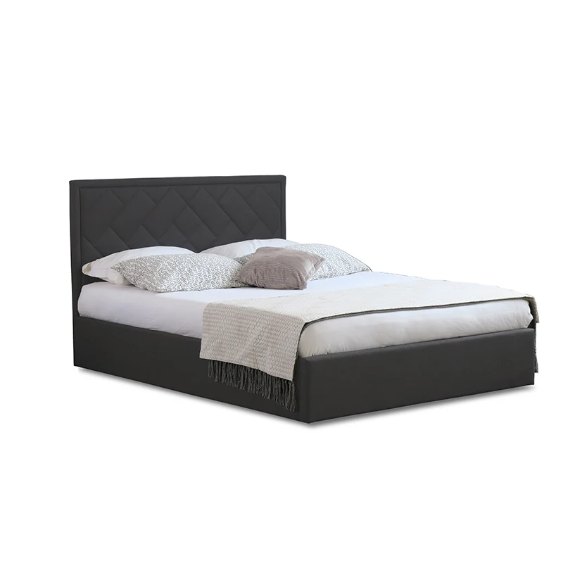 2022 Industrial Modern Bedroom Furniture Double Queen Size Bed SPAXTON Ottoman Grey Color MDF Wood Upholstered Style