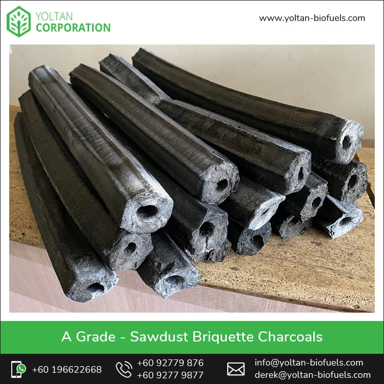 OEM Brand A Grade Sawdust Briquette Charcoal 7752 Calory 2.34% Ash Content Premium Quality Charcoal From Malaysia Supplier