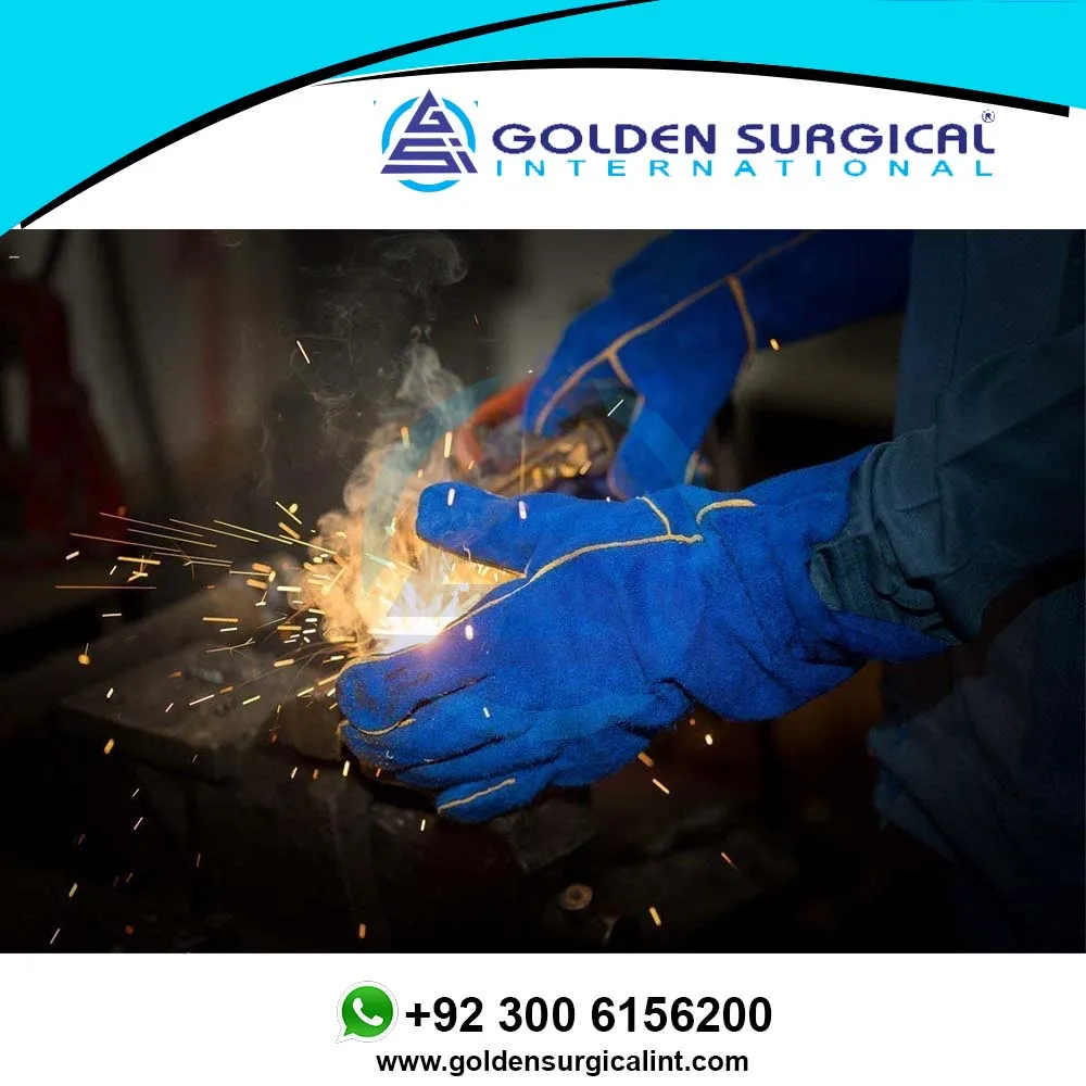 Перчатки для сварки термостойкие голубые кожаные перчатки 14 дюймов Mig Tig барбекю печи кемпинга печки