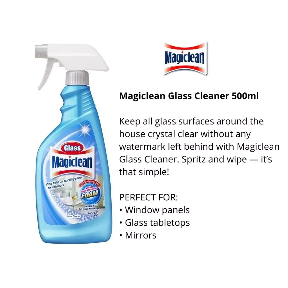 Best Selling Instant Stain-Dissolving Low Foam 500ml Bottle Spray Magiclean Liquid Glass Cleaner Triggers For Window and Mirror