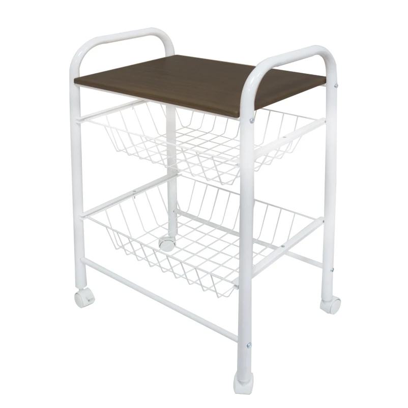 MDF Table Top Metal Wire Basket Stand Rack Cart Storage Kitchen Cart Trolley 3 Tier Hair Salon Trolley