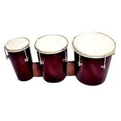 Bongo Three Piece Wooden Hand Drum Set for Adult Kids Beginners Professionals with Tuning Wrench (Red) By Sonorous Exports