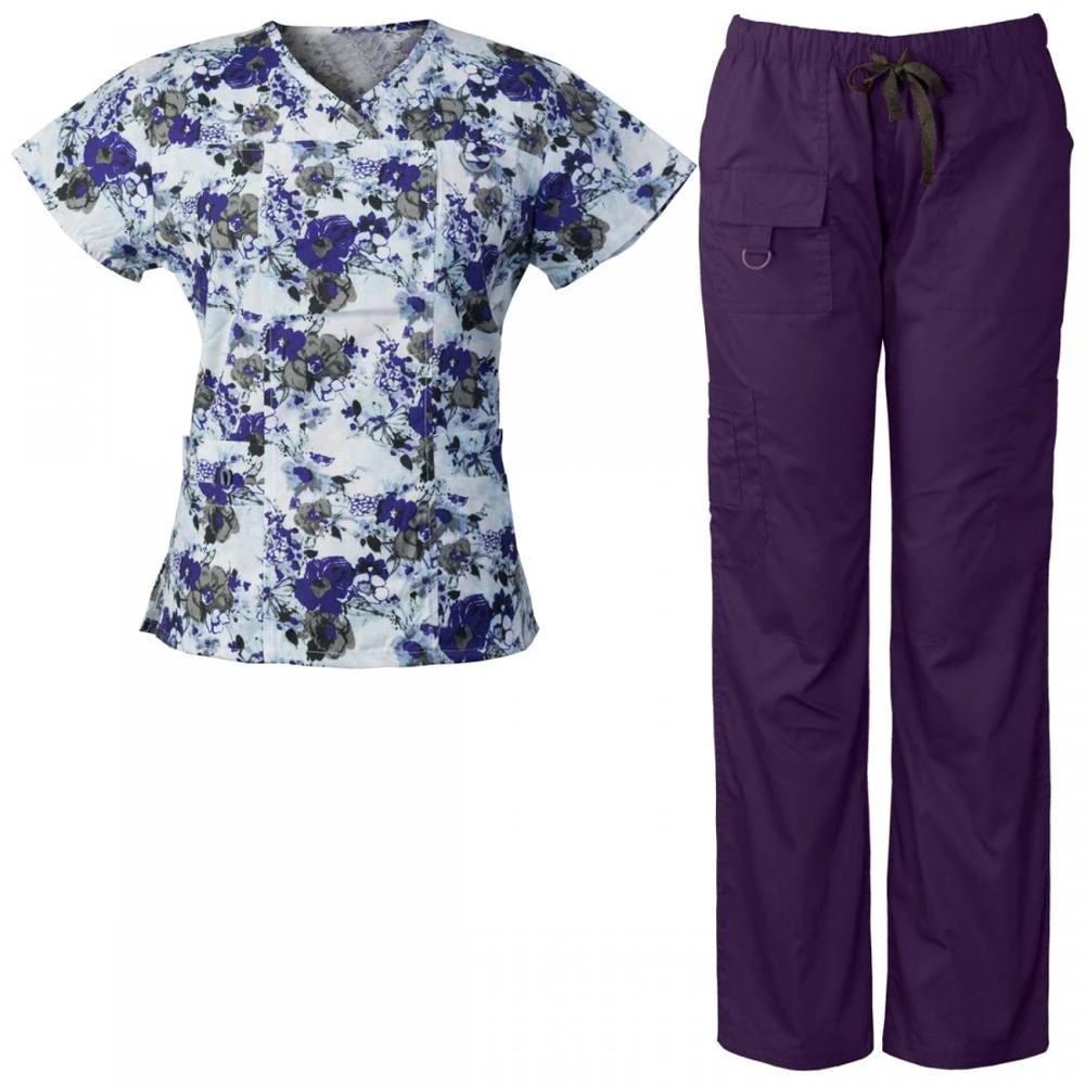 Sublimation Printed Medical Uniform Women Scrub Set Scrubs Soft Stretchy Nursing Health Service summer hospital scrubs