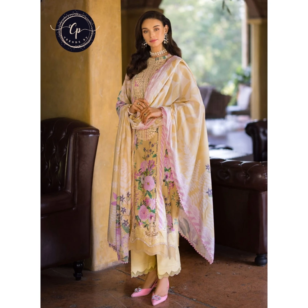 Trends by Cp Pakistani Brand ELAF Premium Print Chikan kari Lawn 2024 3 Pc Custom Stitched Luxury Printed, Chikankari Lawn Suits