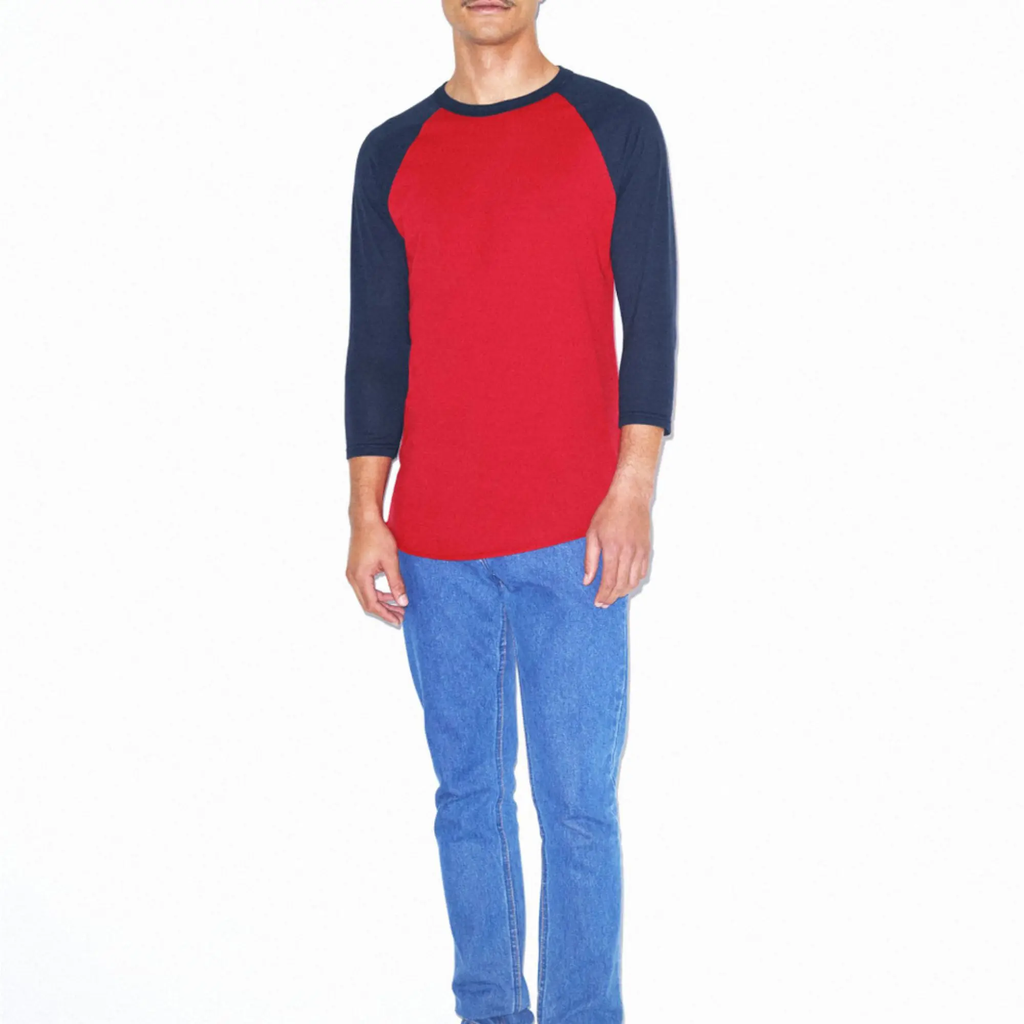 Ultrasoft 50% Cotton 50% Polyester 200 gsm Slim Fit Lightweight Red & Navy Baseball Raglan 3/4 Sleeve T-Shirt