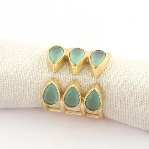 Latest Style Multi Stone Pear Aqua Chalcedony Statement Rings 24k Gold Plated Multi Layer Open Adjustable Rings Engagement Rings