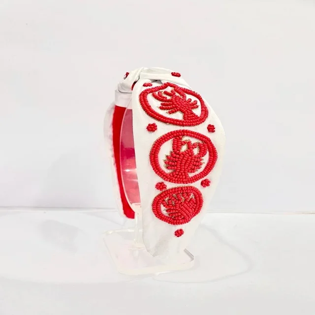 Crab Crawfish Shrimp boiling Season Special Glittery Top knotted Hair Accessory Indian Handmade Seed Beaded Headbands