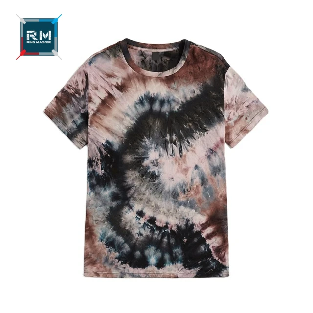 Blue Blank Vintage Washed Tie Dye T Shirt quick dry Short Sleeve Cotton Casual breathable tie dye t-shirts wholesale customized.